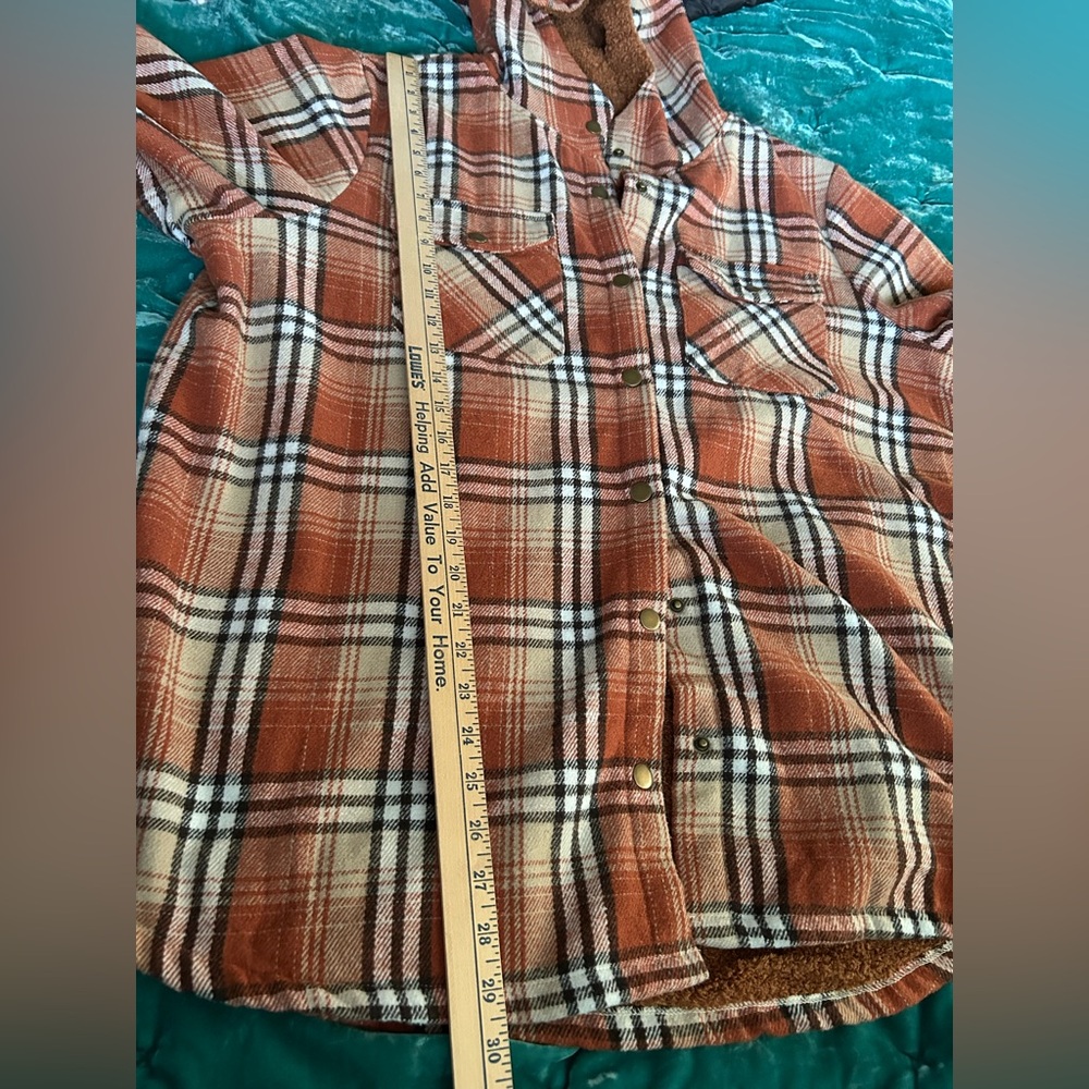 Orange Plaid Sherpa-Lined Hooded Utility Jacket - Picture 11 of 11